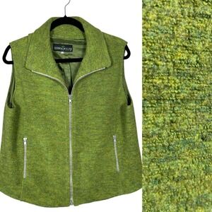 Berwin‎ Wolff Wool Blend Vest Women's Size 40 Green Zip Up Pockets Sleeveless